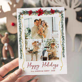 Tarjeta Festiva Noche de oro de Poinsettia Greenery Felices Fiesta