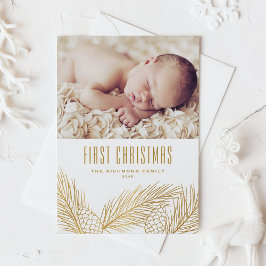 Tarjeta Festiva Noche de oro Needle Baby First Christmas Photo