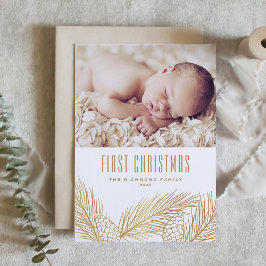 Tarjeta Festiva Noche de oro Needle Baby First Christmas Photo