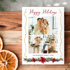 Tarjeta Festiva Noche de oro verde moderno Felices vacaciones 3 Fo