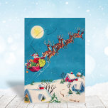 Tarjeta Festiva Noche de Papá Noel con Navidades de renos<br><div class="desc">Vintage Santa Con Tarjeta De Vacaciones Nocturna Para Navidades De Renos.</div>