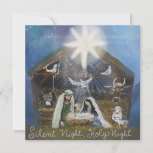 Tarjeta Festiva Noche de Paz, Noche Santa Escena del Nacimiento