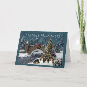 Tarjeta Festiva Noche de Sheltie Navidades