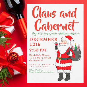 Tarjeta Festiva Noche de vino de señoras Claus & Cabernet, fiesta