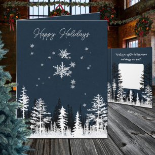 Tarjeta Festiva Noche del bosque blanco de invierno Felices fiesta
