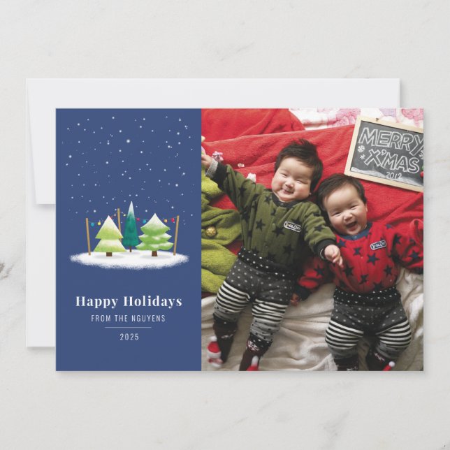 Tarjeta Festiva Noche del Lote de Árbol de Nieve (Anverso)