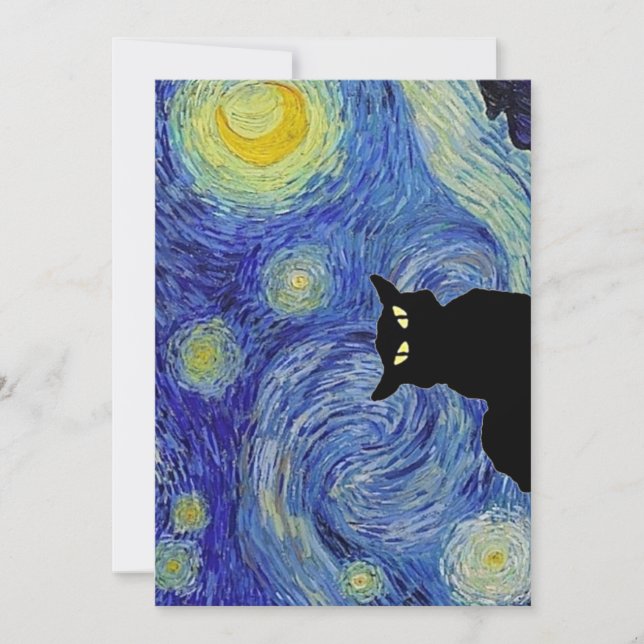 Tarjeta Festiva Noche estrellada de gato negro (Anverso)