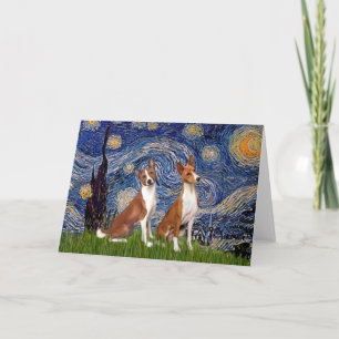 Tarjeta Festiva Noche estrellada - dos Basenji