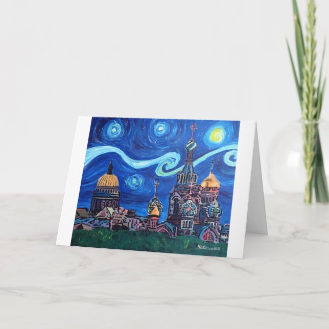 Tarjeta Festiva Noche estrellada en St Petersburg Rusia (Anverso)