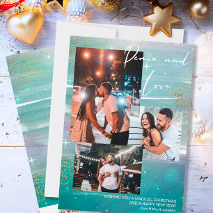 Tarjeta Festiva Noche estrellada Paz y Amor 3 Foto Collage Verde