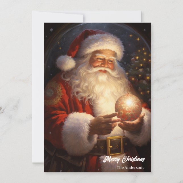 Tarjeta Festiva Noche navideña de Santa Claus baloncesto de Navida (Anverso)
