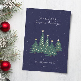 Tarjeta Festiva Noche nevada en árboles de navidad: saludos de tem