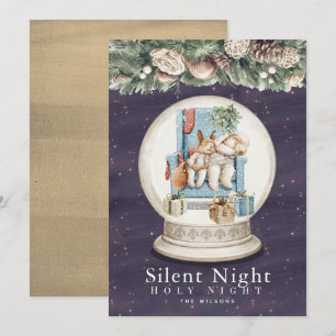 Tarjeta Festiva Noche silenciosa en animales que duermen nieve Gro