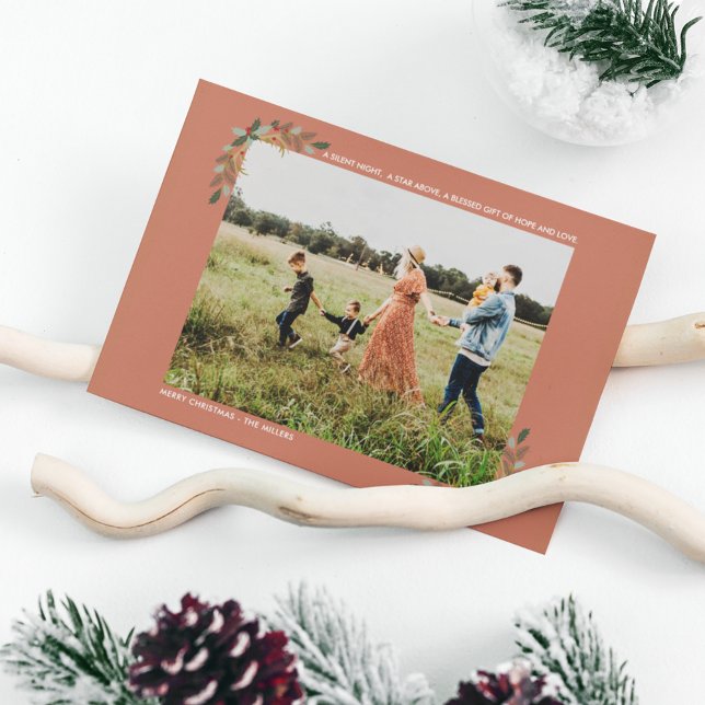 Tarjeta Festiva Noche silenciosa, esperanza y amor Holly represent (Family Photo Religious Silent Night Christmas Holiday Card)