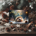 Tarjeta Festiva Noche silenciosa Hedgehog Winter Wonderland Christ<br><div class="desc">Tarjeta festiva de Navidades cristianos con la línea "Noche silenciosa, noche sagrada" de los Navidades carol en texto dorado. Un hedgehog lindo en una tierra arbolada de nieve en invierno y un cielo estrellado por la noche. Verso de las escrituras del Evangelio de Mateo en la Santa Biblia del Rey...</div>