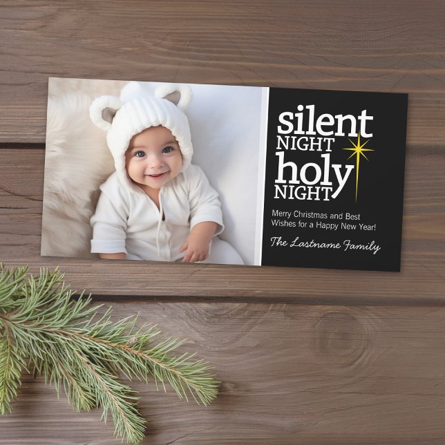 Tarjeta Festiva Noche silenciosa, Navidades cristianos de la Santa (Add 1 photo to this classic photo card that can be printed or sent out to friends and family.)
