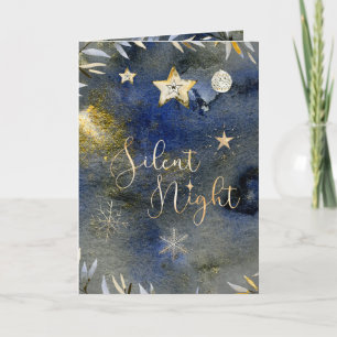 Tarjeta Festiva Noche silenciosa Oro Azul Festividad de vacaciones