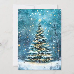 Tarjeta Festiva Noche Silenciosa Resplandor Brillante Árbol de Nav