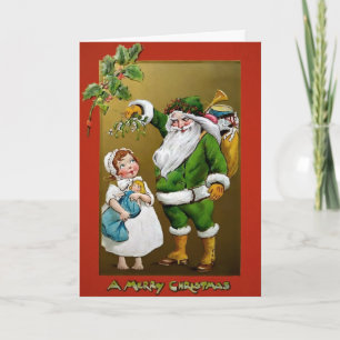 Tarjeta Festiva Noche virgen de Santa con Niña Mistletoe