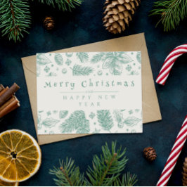 Tarjeta Festiva Nochebuena de arte de la línea floral verde única