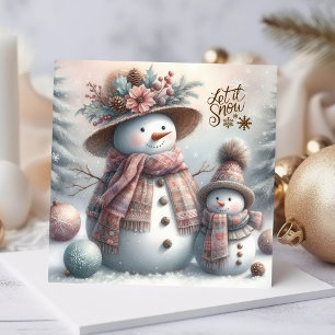 Tarjeta Festiva Nochebuena de la mujer de la nieve y el niño