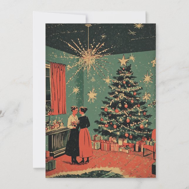 Tarjeta Festiva Nochebuena de mediados de sigloEscena de salón fes (Anverso)