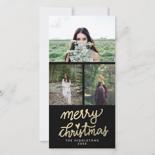 Tarjeta Festiva Nochebuena de oro moderna escrita a mano (Anverso)