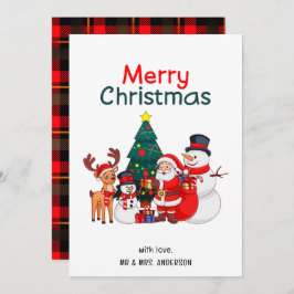 Tarjeta Festiva Nochebuena de reno de Santa Snowman