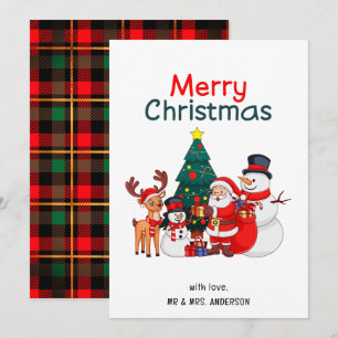 Tarjeta Festiva Nochebuena de reno de Santa Snowman