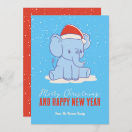 Tarjeta Festiva Nochebuena del elefante cutáneo Santa en invierno