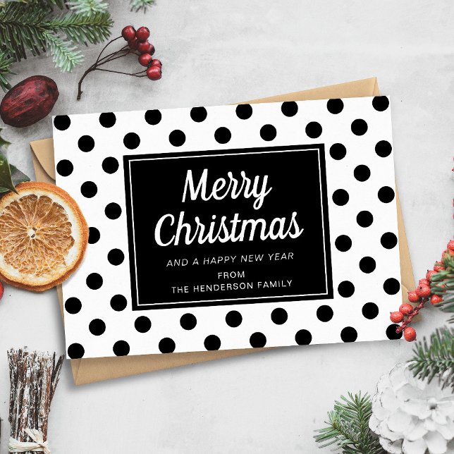 Tarjeta Festiva Nochebuena moderna en blanco y negro (Merry Christmas Black & White Holiday Card)