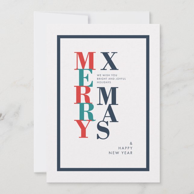 Tarjeta Festiva Nochebuena moderna y deseos de Año Nuevo (Anverso)