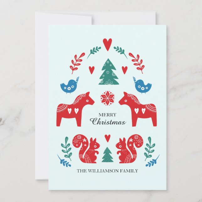 Tarjeta Festiva Nochebuena nórdica colorida Escandinava Feliz Navi (Anverso)