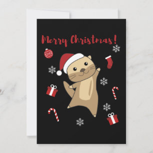 Tarjeta Festiva Nochebuena Nutria Nieve Invierno Animales Nutria