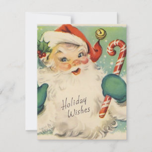 Tarjeta Festiva Nochebuena retro vintage de 1950 con caña de caram