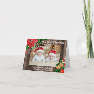 Tarjeta Festiva Nochebuena roja de madera rústica