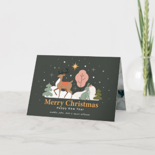 Tarjeta Festiva Nochebuena tranquila con renos y conejo