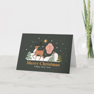 Tarjeta Festiva Nochebuena tranquila con renos y conejo