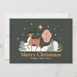 Tarjeta Festiva Nochebuena tranquila con renos y conejos