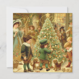 Tarjeta Festiva Nochebuena Victoriana Hora de decorar el árbol