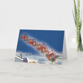Tarjeta Festiva Nochebuena vintage, Santa Claus en trineo