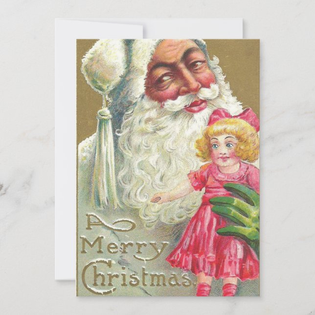 Tarjeta Festiva Nochebuena vintage Santa Holding (Anverso)