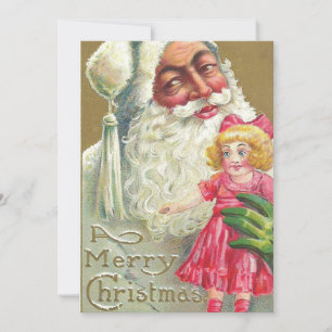 Tarjeta Festiva Nochebuena vintage Santa Holding