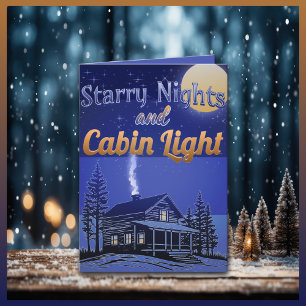 Tarjeta Festiva Noches estrelladas y luz de cabaña