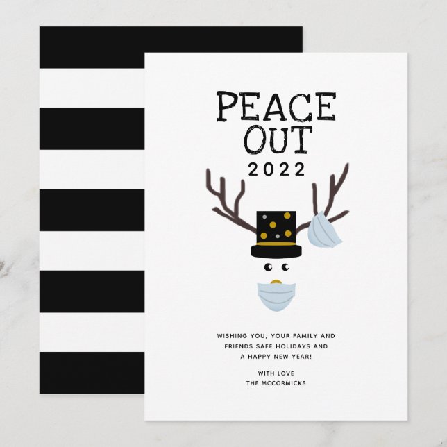 Tarjeta Festiva Nochevieja de Peace Out 2022 Face Mask Reindeer (Anverso / Reverso)