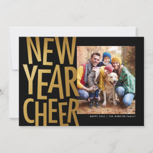 Tarjeta Festiva Nochevieja faux gold diversión una foto