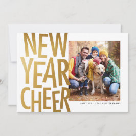 Tarjeta Festiva Nochevieja faux gold diversión una foto Holiday Ca