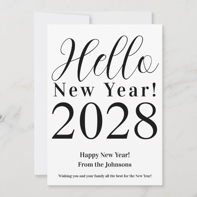 Tarjeta Festiva Nochevieja Feliz Año Nuevo blanco y negro (Anverso)