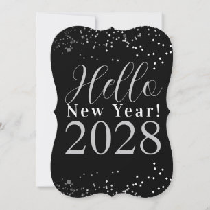 Tarjeta Festiva Nochevieja Feliz Año Nuevo Negro Plateado Brillant