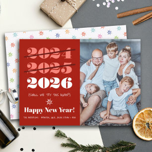 Tarjeta Festiva Nochevieja novela graciosa 3 veces una foto roja m